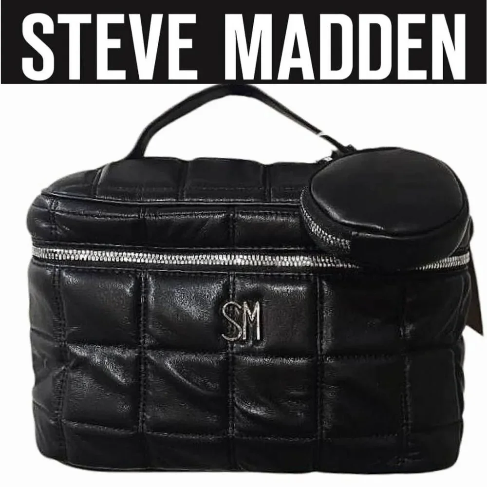 Steve Madden Quilted Zip- Around Cosmetic Case‎ w/Detachable Coin Wallet